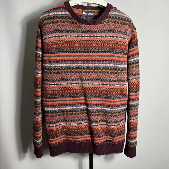 Barbour Men's Multicolor Patterned Crewneck Sweater💯 % wool Small
